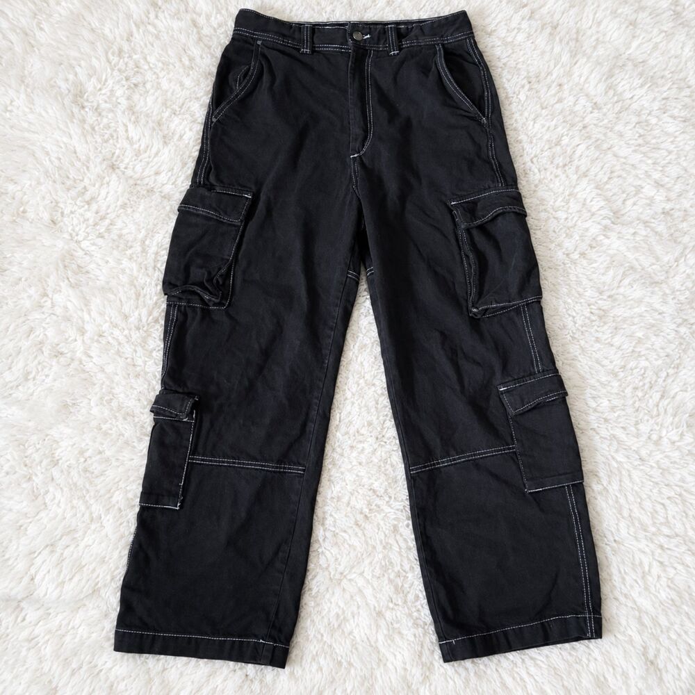 Black Contrast Stitch Cargo Pants Size 31